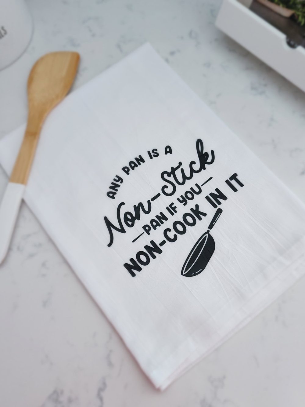 White Printed Kitchen Tea Towel - Non-Stick Design